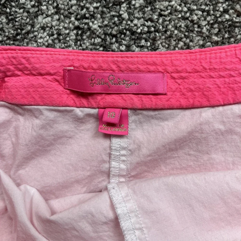 Lilly Pulitzer Skirt Womens 10 Pink Button Front Scallop Hem Textured Mini - Picture 3 of 8